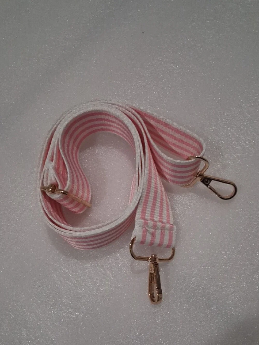 Adjustable Pink and White Striped Bag Strap - Unbranded